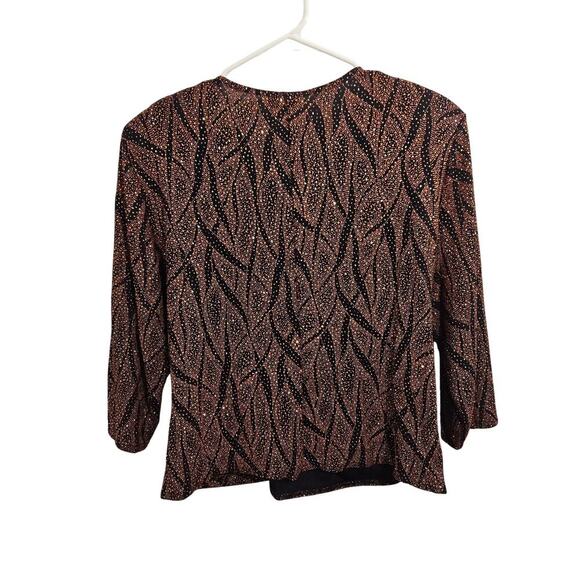 Helene Blake Sparkly Brown Crossover V-Neck Blouse Size 1x 3/4 Sleeve - Picture 2 of 8